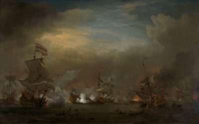Noční námořní bitva mezi Cornelis Tromp na Gouden Leeuw a sirem Edwardem Spraggem na Royal Prince od Willem van de Velde the Younger