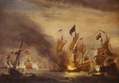Spálení lodi HMS "Royal James" v bitvě u Solebay, 28. května 1672, konec 17. století (olej na plátně) od Willem van de Velde the Younger