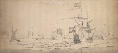 Nizozemská flotila ležící ve větru: válečná rada, asi 1665 (grafit, šedá barva) od Willem van de the Elder Velde