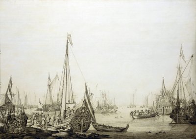 Tento obraz, na němž je namalována řada lodí v přeplněném přístavu, je historicky spojen s cestou anglického krále Karla II. (1630-1685) do Haagu (Holandsko) v roce 1660, během obnovení jeho moci na anglickém trůně. od Willem van de the Elder Velde