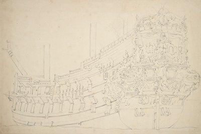 Amsterdamská loď, pravděpodobně indická, s asi 50 děly, asi 1670 (grafit) od Willem van de the Elder Velde