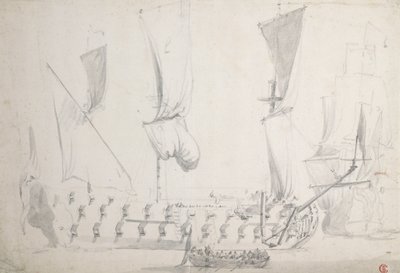 Anglická čtvrtá třída v lehkém vzduchu, asi 1681 (grafit, šedá barva) od Willem van de the Elder Velde