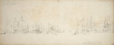 De Ruyter se připojil k Trompově flotile v Severním moři, 8.-18. srpna 1665 od Willem van de the Elder Velde