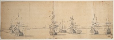 Nizozemské lodě kotvící u nízkého břehu, asi 1658 (grafit, šedá barva) od Willem van de the Elder Velde