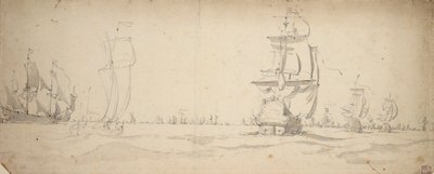 Nizozemské lodě se blíží k hlavní flotile, May 1672, asi 1672 (grafit, šedá barva) od Willem van de the Elder Velde
