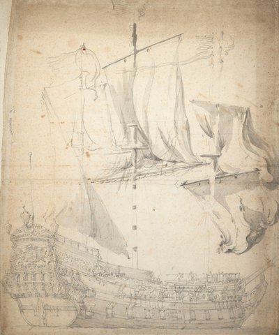 Portrét "Kampveere" (), asi 1664 (ofset, grafit, šedá barva) od Willem van de the Elder Velde