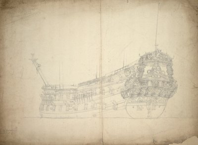 Portrét lodi "Vereenigde Provincien" (postavena kolem roku 1665), 48 děl, poslední zmínka 1667, cca 1665 (ofset) od Willem van de the Elder Velde