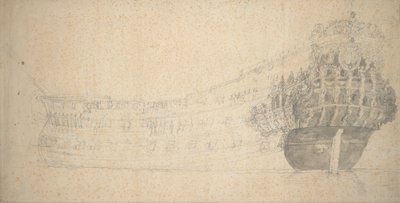 Portrét francouzského dvoupatrového vozu. Postaveno v Holandsku 1666-67, asi 1667 (grafit) od Willem van de the Elder Velde