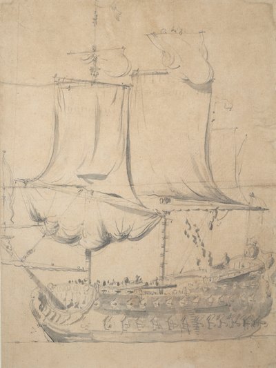 Portrét anglického příslušníka třetí třídy, asi 1685 (grafit, šedá barva) od Willem van de the Elder Velde