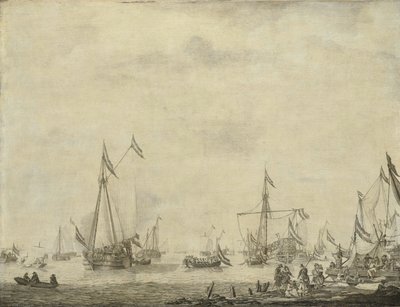 Královská jachta a státní jachta vyplouvají z Moerdijku s Karlem II. od Willem van de the Elder Velde