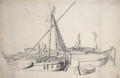 Studie damlooperu a smalschipu ležících vedle sebe, asi 1665 (grafit, šedý wash) od Willem van de the Elder Velde