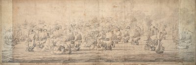Bitva u Lowestoftu, 3.-13. června 1665, asi 1674 (grafit, tuš) od Willem van de the Elder Velde