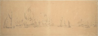 Nizozemská flotila v lehkém vzduchu, asi 1666 (grafit, šedá barva) od Willem van de the Elder Velde