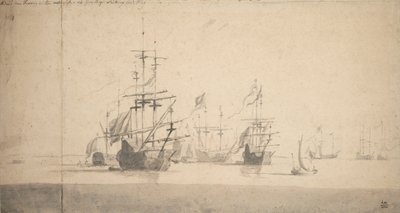 Tromp v "Oosterwijku" salutuje, asi 1664 (grafit, šedá barva) od Willem van de the Elder Velde