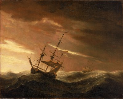 Anglická loď ležící ve vichřici, konec 17. století (olej na plátně) od Willem van de Velde the Younger