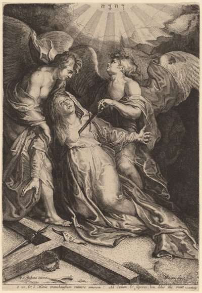 Mater Dolorosa klečící, podporovaná dvěma anděly od Willem van der Leeuw after Sir Peter Paul Rubens