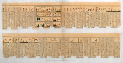 Ilustrace rukopisu s hieroglyfy, z hrobky v Thébách, Egypt, 1822 od Willemin