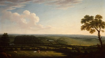 Rozsáhlá zalesněná krajina s výhledem do dálky na město (ropa) od Joseph Mallord William Turner