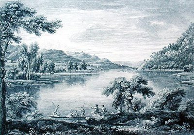 Pohled na Hawswater, jezero poblíž Bantonu ve Westmorelandu, leptané a ryté Chatelinem a Mullerem (rytina) od William (after) Bellers