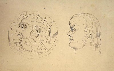 Líc mince Nabuchodonozora a hlavy Raka, z „Pojednání o zodiakální fyziognomii“ J. Varleyho, vyryl John Linell od William (after) Blake