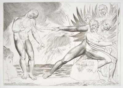 Kruh zkorumpovaných úředníků: Canto XXII, ilustrace k "Božské komedii" od Dante Alighieriho od William (after) Blake
