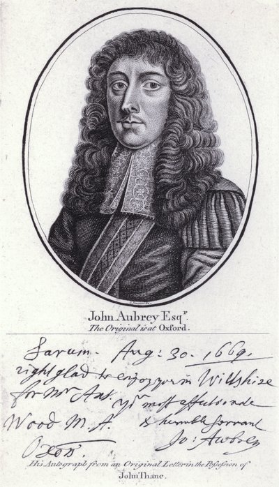 John Aubrey, anglický starožitník, přírodní filozof a autor (rytina) od William (after) Faithorne