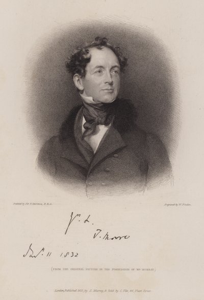 Thomas Moore , irský básník a životopisec Lorda Byrona (rytina) od William (after) Finden