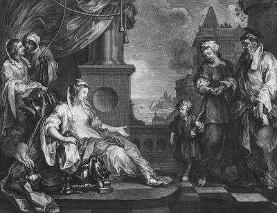 Mojžíš přinesl faraonově dceři, kolem roku 1752 (rytina) od William (after) Hogarth