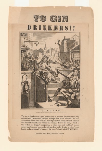 Upozornění pro pijáky ginu (litho) od William (after) Hogarth