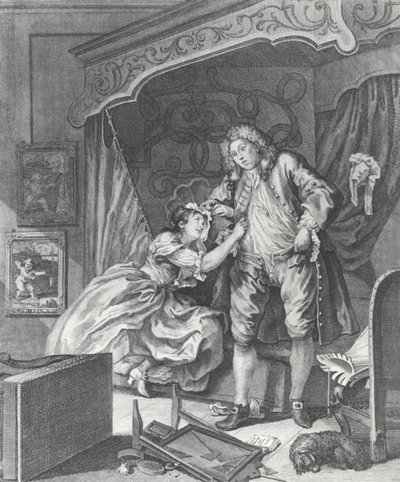 Žena se stává prostitutkou v Anglii 18. století (rytina) od William (after) Hogarth