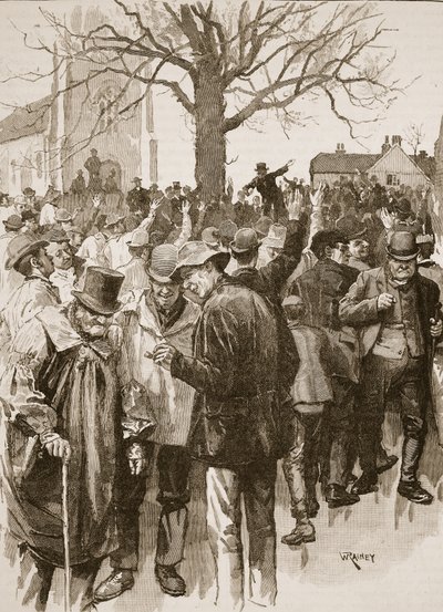 Stávka farmářských dělníků ve Warwickshire: setkání ve Whitnash od William (after) Rainey