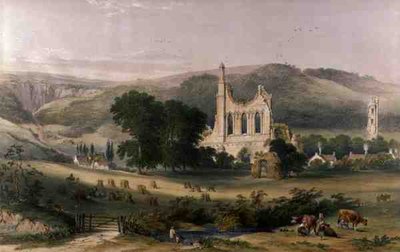 Byland Abbey z jihozápadu, z 