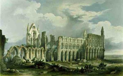 Whitby Abbey z jihozápadu, z „The Monastic Ruins of Yorkshire“, vyryl George Hawkins (1819-52) od William (after) Richardson