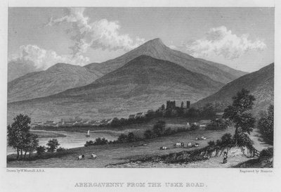 Abergavenny z Uske Road (rytina) od William (after) Westall