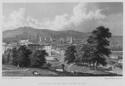 Bristol, z Bath Road (rytina) od William (after) Westall