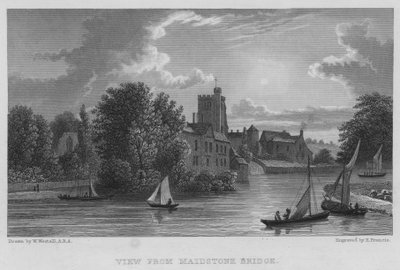 Pohled z Maidstone Bridge (rytina) od William (after) Westall