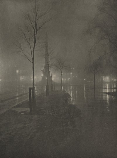 Mokrá noc, Columbus Circle, New York, asi 1925 (foto) od William A. Fraser