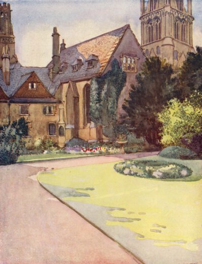 Katedrální kostel Krista, dříve sv. Frideswyda, ze zahrady kanovníka (barevná litografie) od William Ainsworth Wildman