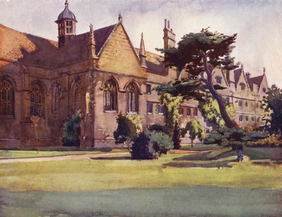 Zahradní průčelí Wadham College (barevná litografie) od William Ainsworth Wildman