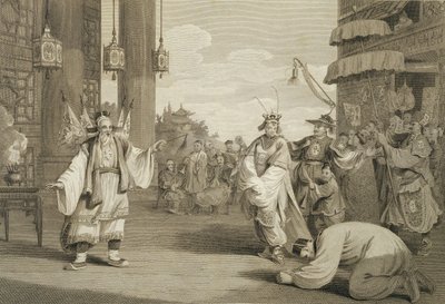 Scéna v historické hře vystavené na čínské scéně, vyryla James Heath (1757-1834) hospoda. G. Nicol, 1796 od William Alexander