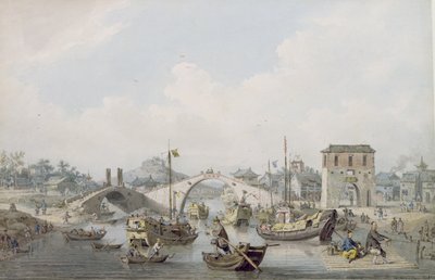 Lodě na řece v Suchow, Čína (wc přes černé olovo) od William Alexander