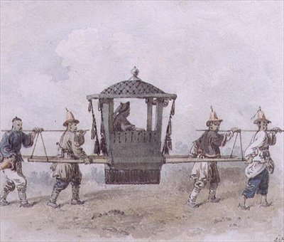 Čínští sluhové nesoucí Palanquin (akvarel) od William Alexander