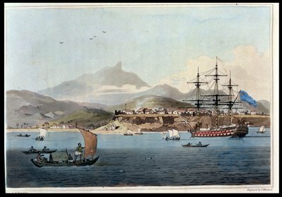 Porto Praya na ostrově St. Jago, deska 4 z „Voyage to Cochinchina“ od Johna Barrowa (1764-1848), vyryto Thomasem Medlandem (1755-1823) 1806 (akvatinta) od William Alexander