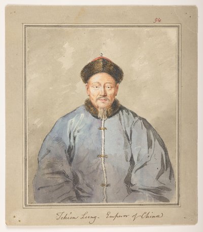 WD 959 sekce 1 f.94, Chien Lung, čínský císař, c1793. Portrét čínského císaře Čchien-lunga v kožešinové čepici a kožešinově lemované bundě. od William Alexander