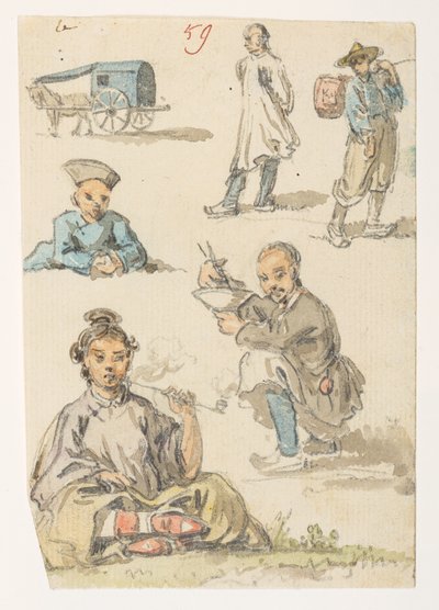 f.11 59 Studie čínštiny,  z alba 372 kreseb krajin, pobřeží, kostýmů a každodenního života vytvořených během velvyslanectví lorda Macartneyho u čínského císaře v letech 1792 až 1794 (tužka a akvarel na papíře) od William Alexander