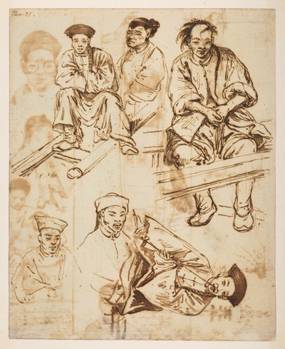 [f.57 140v Figurové studie, Číňané. ‚21. listopadu‘, z alba 372 kreseb krajin, pobřeží, kostýmů a každodenního života vytvořených během velvyslanectví lorda Macartneyho u čínského císaře v letech 1792 až 1794 (tužka a akvarel na papíře) od William Alexander