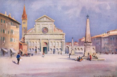 Piazza S. Maria Novella, Florencie, z Hutchinsonovy malebné Evropy vydané nakladatelstvím Hutchinson & Son, kolem roku 1930 (barevné lito) od William Alister Macdonald