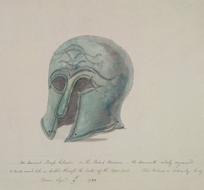Starověká mosazná přilba z Britského muzea, Holborn, Londýn, 1784 od William Angus