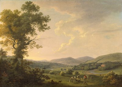 Krajina s Haymakers a vzdálený pohled na gruzínský dům, kolem 1780 (olej na plátně) od William Ashford