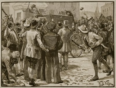 Útok na sira Charlese Wetherella v Bristolu, ilustrace z „Cassell